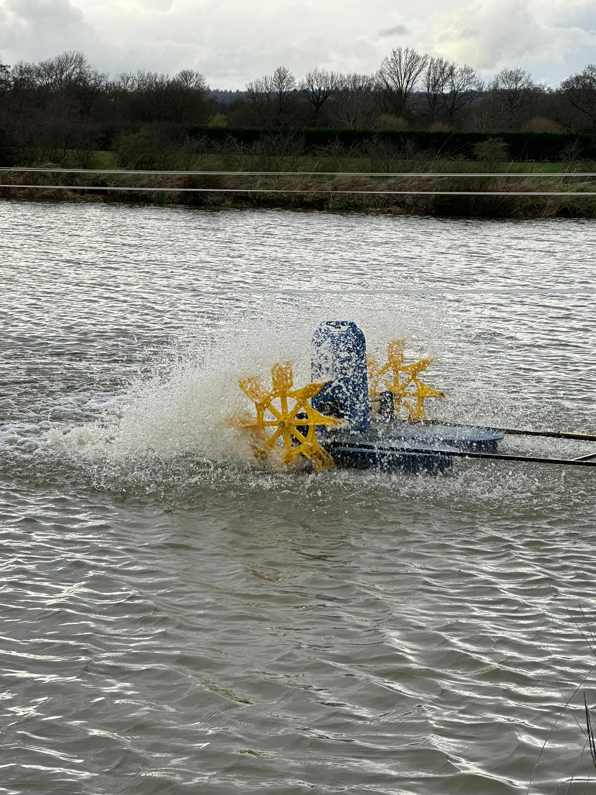 new paddle wheel aerator in use
